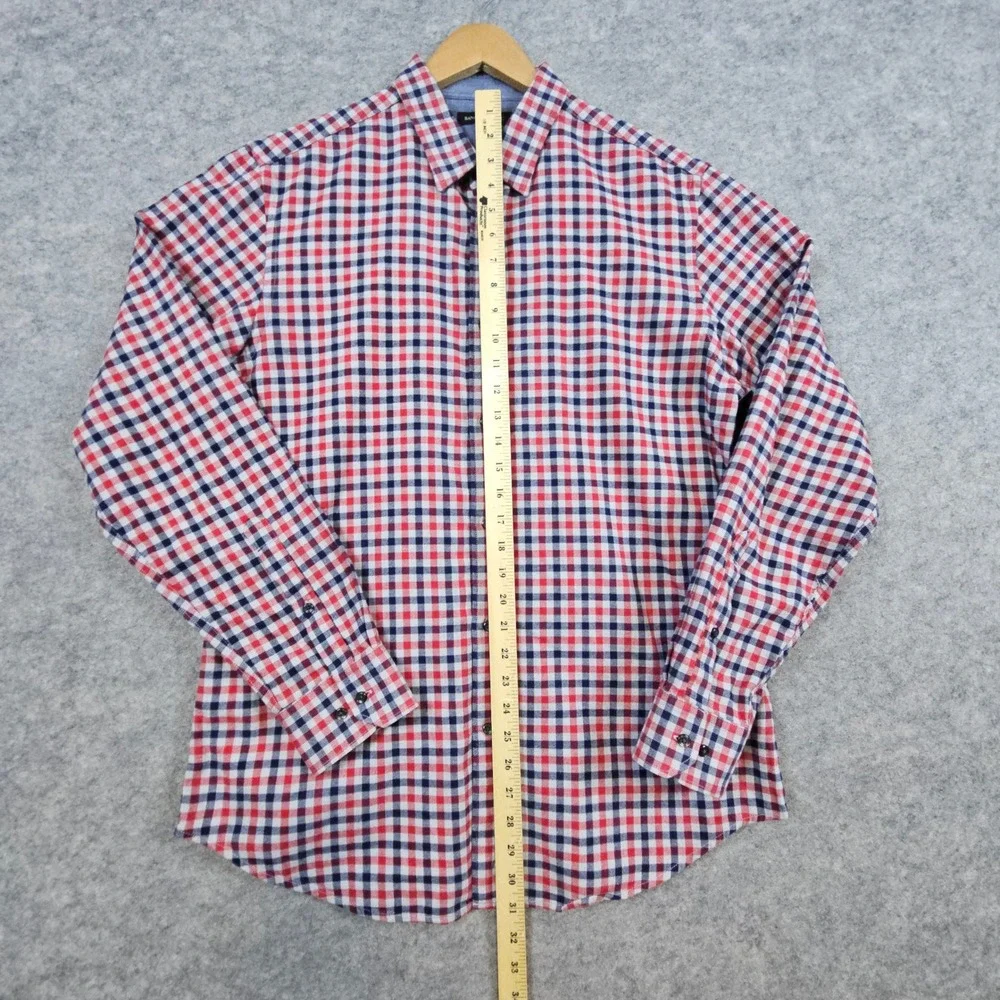 Banana Republic Men's Size L Long Sleeve Button Up Shirt Red Blue Gray‎ Checks